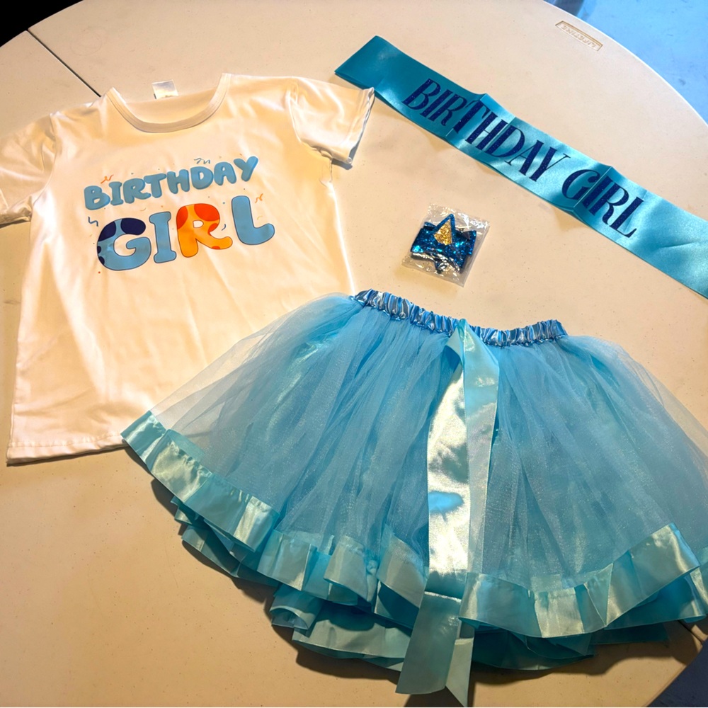 Brand New Birthday Girl Outfit with Blue Tutu